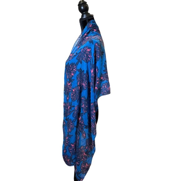 Unbranded Scarf Womens Long Rectangle Blue Pink Floral Flower Shawl Wrap - Picture 6 of 8